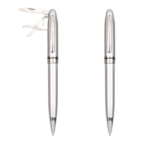 Bolígrafo de plástico con navaja y tijeras--NVBL025